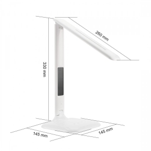 LED table lamp with alarm clock, LED desk lamp with clock display, Folding Dimmable LED Desk/Office/Table Lamp,3-Mode, 5-Level Dimmer, Touch-Sensitive Control Panel - Piano White