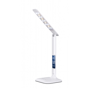 LED table lamp with alarm clock, LED desk lamp with clock display, Folding Dimmable LED Desk/Office/Table Lamp,3-Mode, 5-Level Dimmer, Touch-Sensitive Control Panel - Piano White
