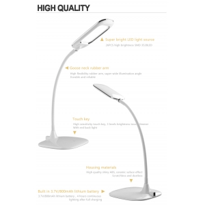 Plastic LED Desk Lamp,Goose Neck LED Table Light, LED Reading Light, Rechargeable LED Desk Light